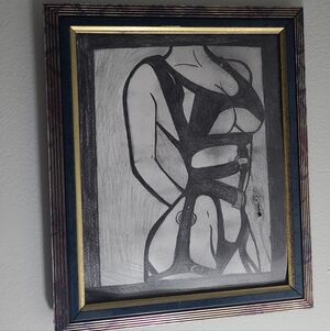 Framed Black and Gold Abstract Art